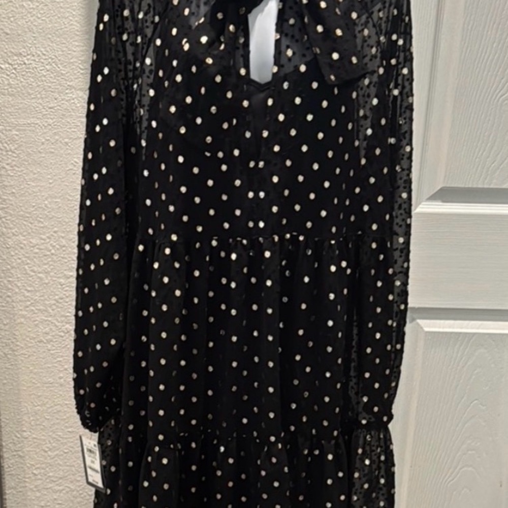 Chic Black and White Polka Dot Long Sleeve Dress